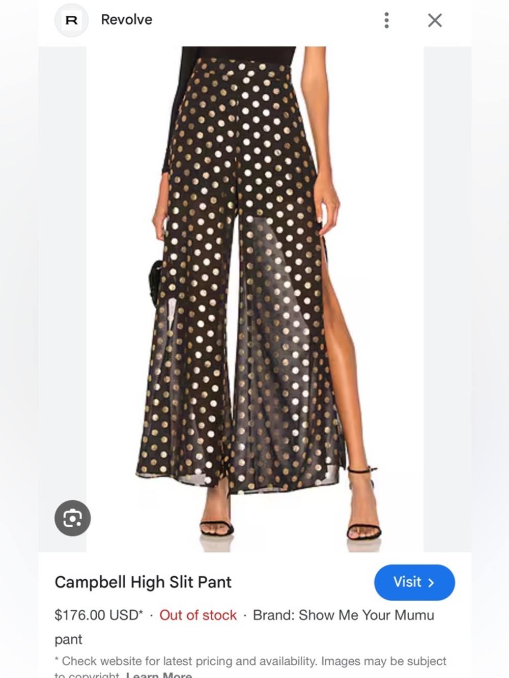 Show Me Your Mumu Campbell High Slit Pants Black Gold Polka Dot Wide Leg REVOLVE - Picture 2 of 9